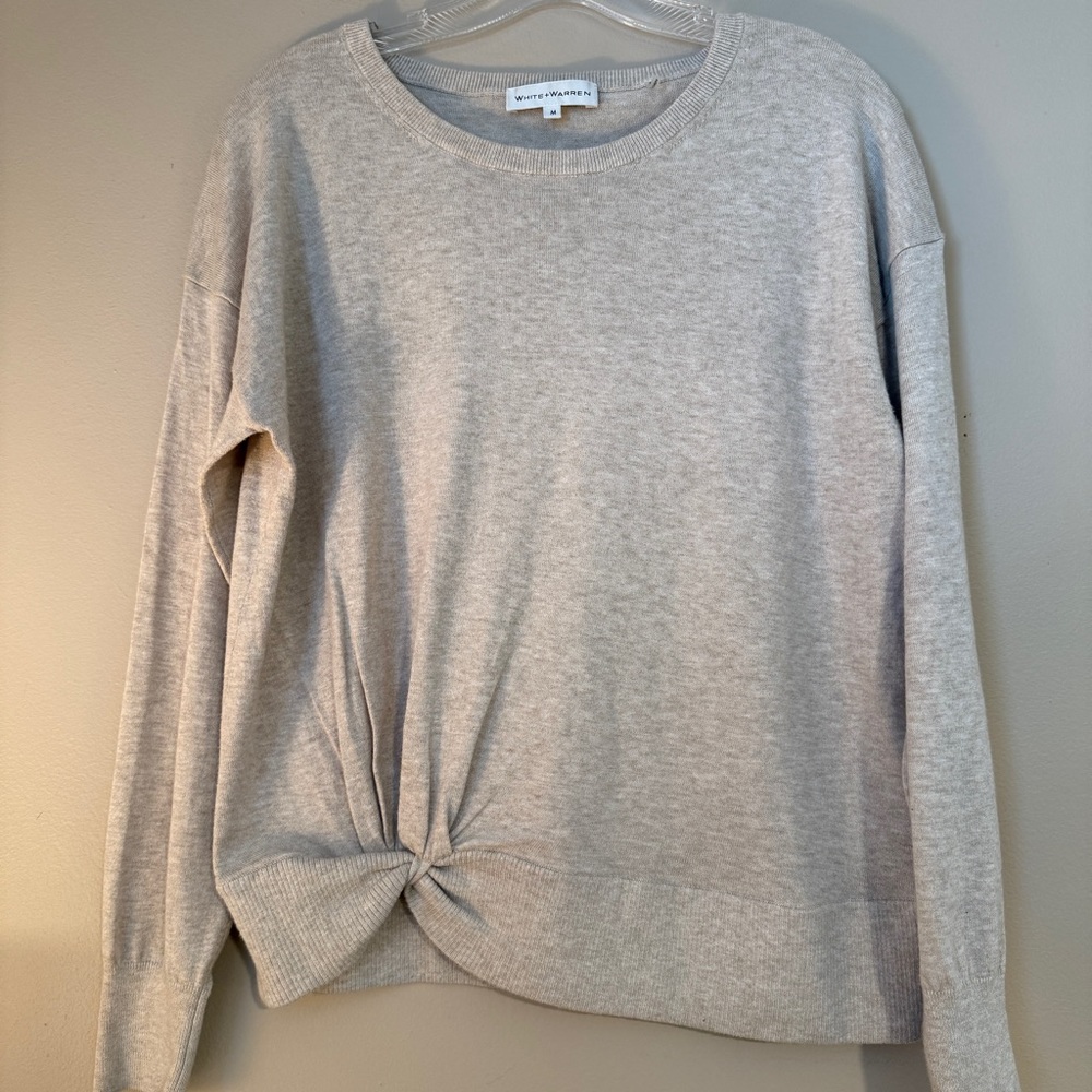 White + Warren beige twisted front sweater cotton blend long sleeve Medium